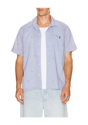 Polo Ralph Lauren Seersucker Sailboat Print Andy Camp Shirt in Multi. Size S. Also in M, L, XL/1X, XXL/2X.