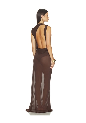 SRG Evan Maxi Dress in Chocolate. Size XXS. Also in XS, S, M, L, XL.