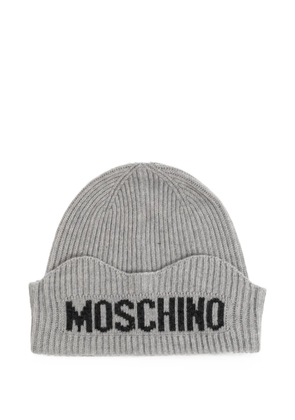 Moschino logo-intarsia ribbed beanie hat - Grey