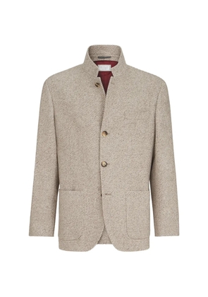 Brunello Cucinelli cashmere and silk diagonal outerwear blazer with patch pockets - Neutrals