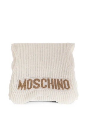Moschino logo-intarsia ribbed-knit scarf - Neutrals