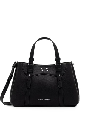 Armani Exchange logo-plaque pebbled tote bag - Black