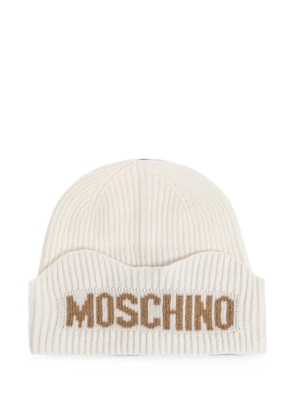 Moschino logo-intarsia ribbed-knit beanie hat - Neutrals