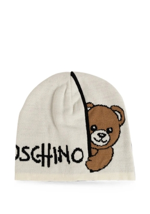 Moschino Teddy Bear logo-intarsia beanie hat - Neutrals
