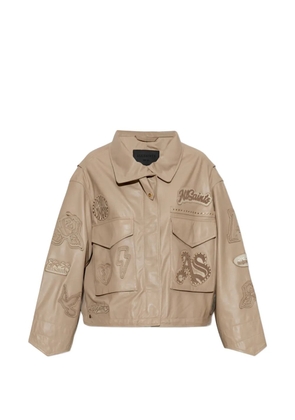 AllSaints Clay logo-patch leather jacket - Brown