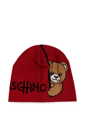 Moschino logo-intarsia Teddy Bear beanie hat - Red