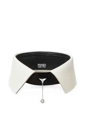 FENDI logo-pendant leather collar - White