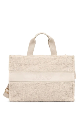 LIU JO faux-shearling logo-embossed tote bag - Neutrals