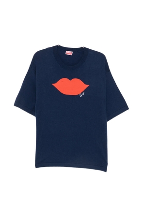 Kenzo lips-intarsia short-sleeve sweater - Blue
