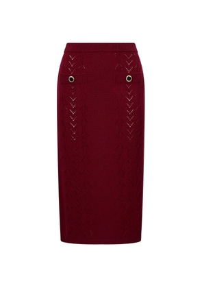 Alessandra Rich pointelle-knit button-detail midi skirt - Red