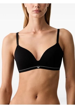 Emporio Armani padded triangle bra in cotton jersey with logo band - Black