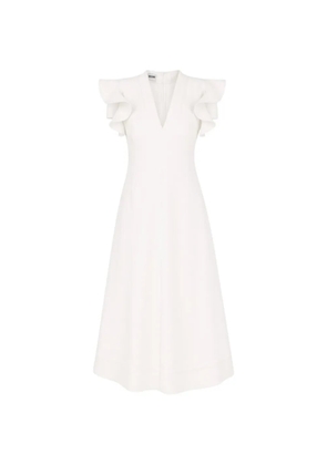 Moschino ruffled-sleeve V-neck midi dress - White