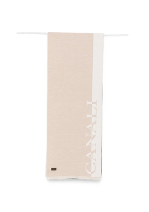 Canali logo-print fringed-edge scarf - Neutrals