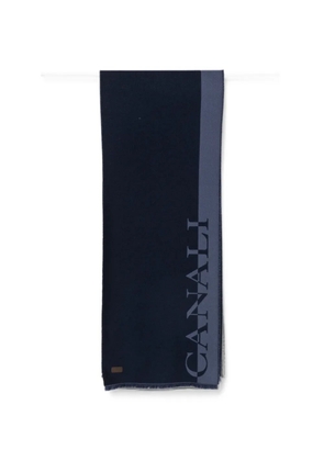 Canali logo-print frayed scarf - Blue