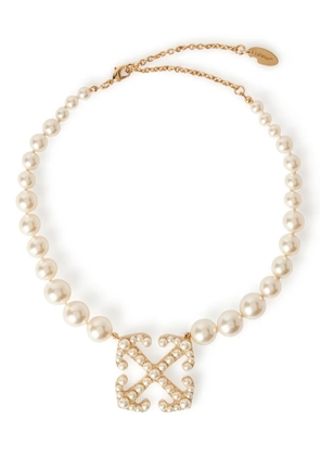 Off-White Pearls Pave arrow-motif necklace - Gold