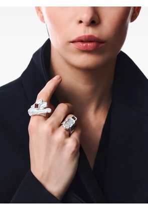 POISONED HEARTS hand-motif wide-band ring - Silver
