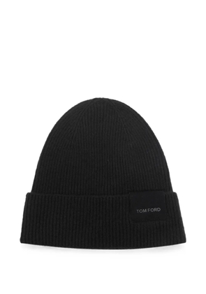 TOM FORD logo-patch ribbed-knit beanie hat - Black