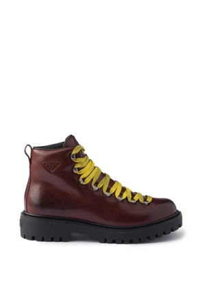 Prada Antiqued leather lace-up ankle boots - Brown