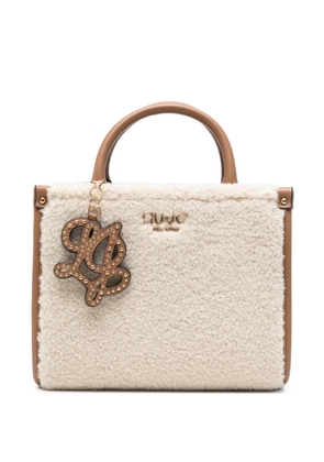 LIU JO faux-shearling logo-plaque tote bag - Neutrals