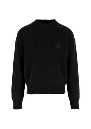 Giorgio Armani logo-patch ribbed-knit virgin-wool sweater - Black
