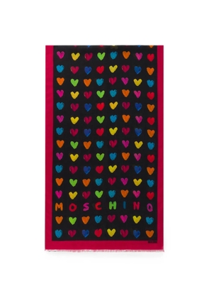 Moschino heart-print fringed scarf - Black