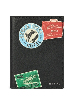 Paul Smith black Hotel Stickers leather passport holder