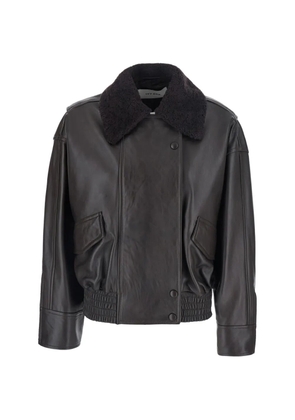 IVY OAK Laila textured-collar leather jacket - Brown