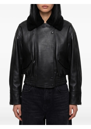 IVY OAK Laila Lane shearling-collar leather bomber jacket - Black