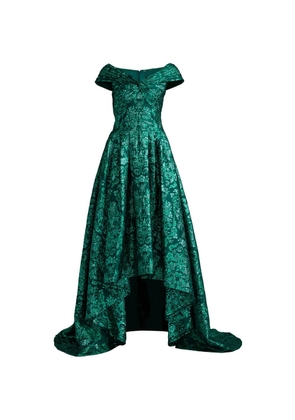 Tadashi Shoji Leontine damask-pattern asymmetric gown - Green