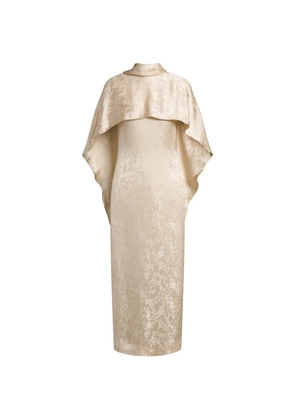 Alberta Ferretti floral-jacquard cape-detail midi dress - Neutrals