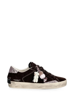 Crime London Distressed glitter-embellished suede sneakers - Brown