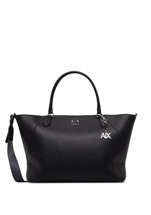 Armani Exchange logo-plaque pebbled tote bag - Black