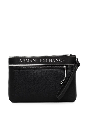Armani Exchange logo-print pebbled-effect clutch bag - Black