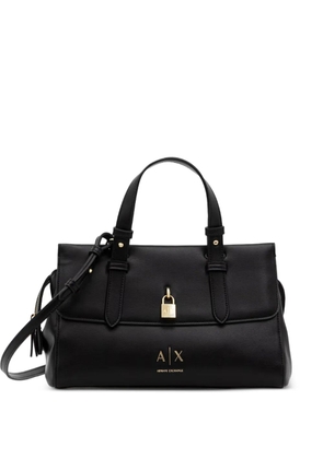 Armani Exchange padlock-detail logo-print shoulder bag - Black