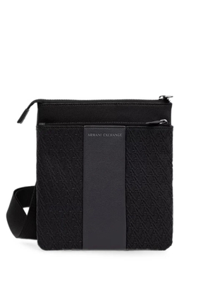 Armani Exchange monogram-pattern logo-patch messenger bag - Black
