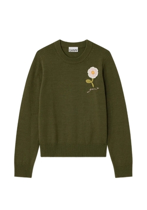 GANNI jumper with crochet flower - Green