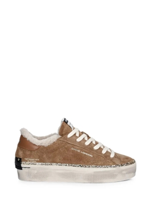 Crime London Distressed Platform glitter-trim platform sneakers - Brown