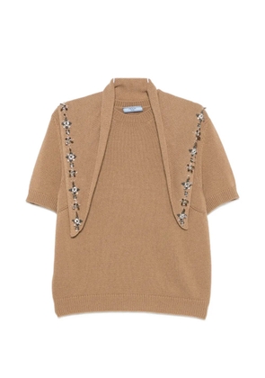 Prada crystal-embellished cashmere jumper - Neutrals
