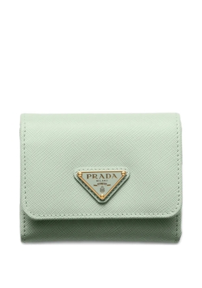 Prada triangle-logo leather wallet - Green