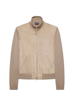 TOM FORD suede front merino full zip - Neutrals