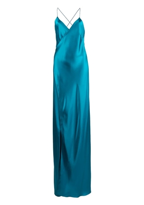 Michelle Mason cross-strap silk wrap gown - Blue