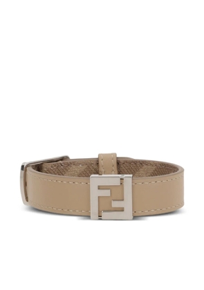 FENDI FF-logo leather bracelet - Neutrals