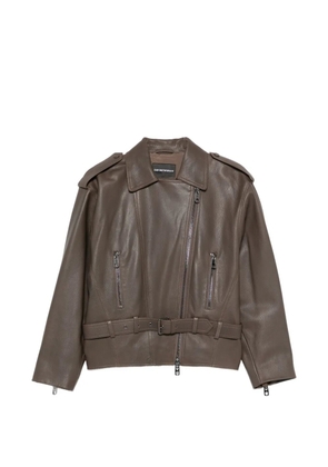 Emporio Armani belted leather jacket - Brown