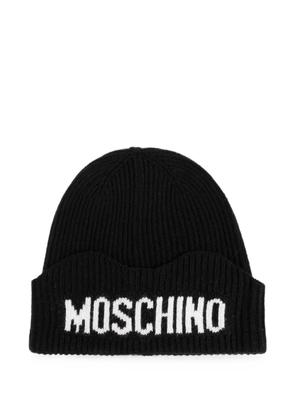 Moschino logo-intarsia ribbed beanie hat - Black