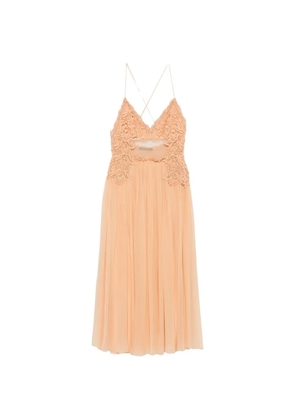 Alberta Ferretti lace-trimmed pleated midi dress - Neutrals