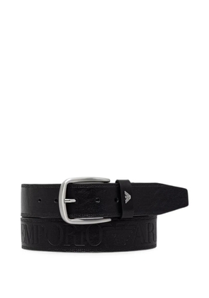 Emporio Armani leather-tongue belt with an embossed-logo and metal-buckle - Black