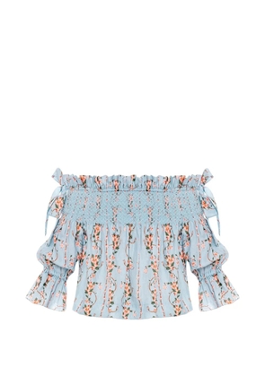 Agua By Agua Bendita Isla Navegante floral-print smocked blouse - Blue