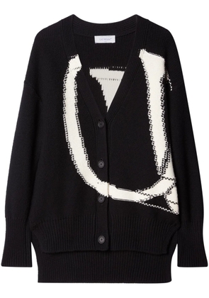 Off-White logo-intarsia wool cardigan - Black