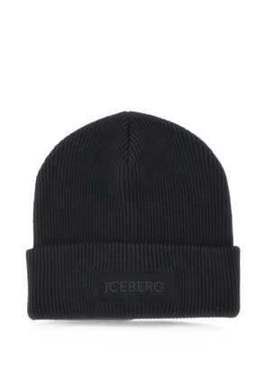 Iceberg logo-embroidered ribbed-knit beanie hat - Black