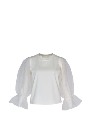 Club21 organza-sleeve satin-knit blouse - White